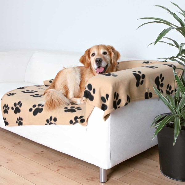 Fleecedecke für Hunde 150 x 100 cm beige-schwarz