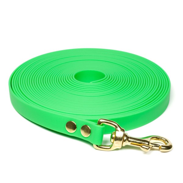 Mystique Biothane Schleppleine mit Messingkarabiner neon grün