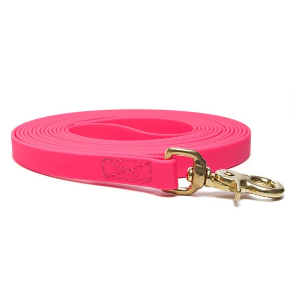 Mystique Biothane Schleppleine vernäht mit Messing-Scherenkarabiner neon pink