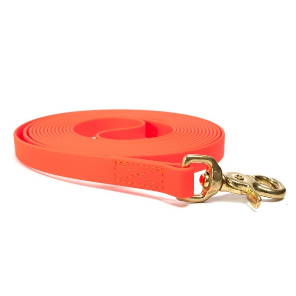 Mystique Biothane Schleppleine vernäht mit Messing-Scherenkarabiner neon orange