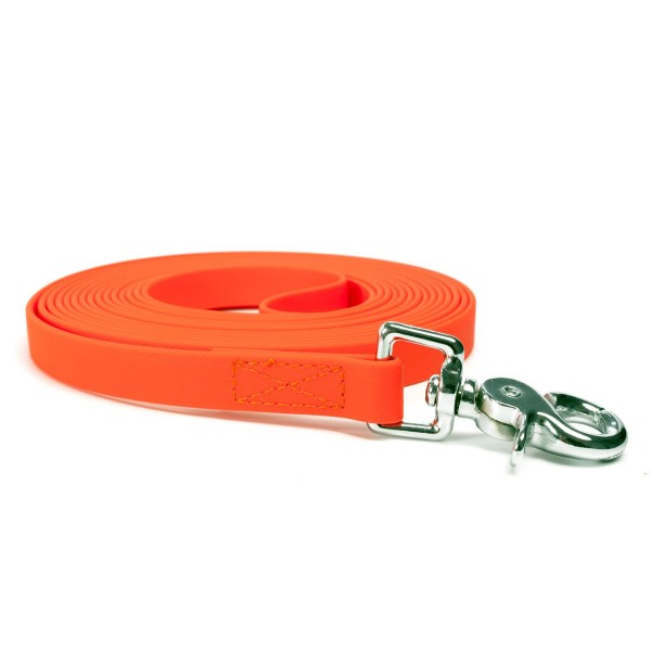Mystique Biothane Schleppleine vernäht mit Scherenkarabiner neon orange