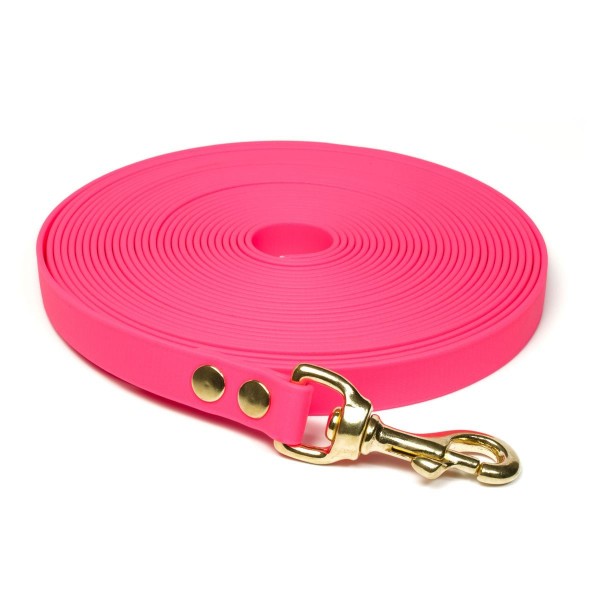 Mystique Biothane Schleppleine mit Messingkarabiner neon pink