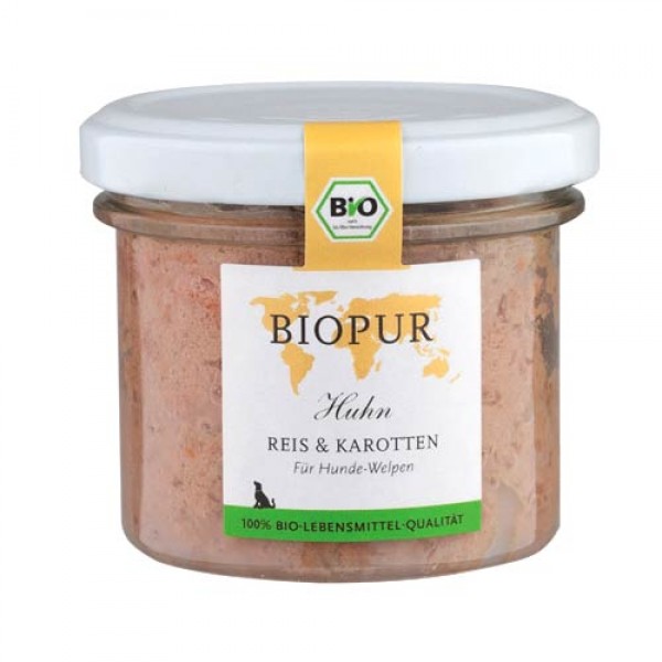 BioPur Huhn, Reis &amp; Karotten für Hundewelpen, 100g